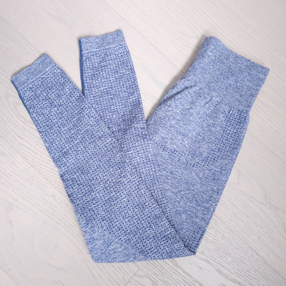 Seamless Blue Textured Leggings Size Small High Waisted Gym Workout